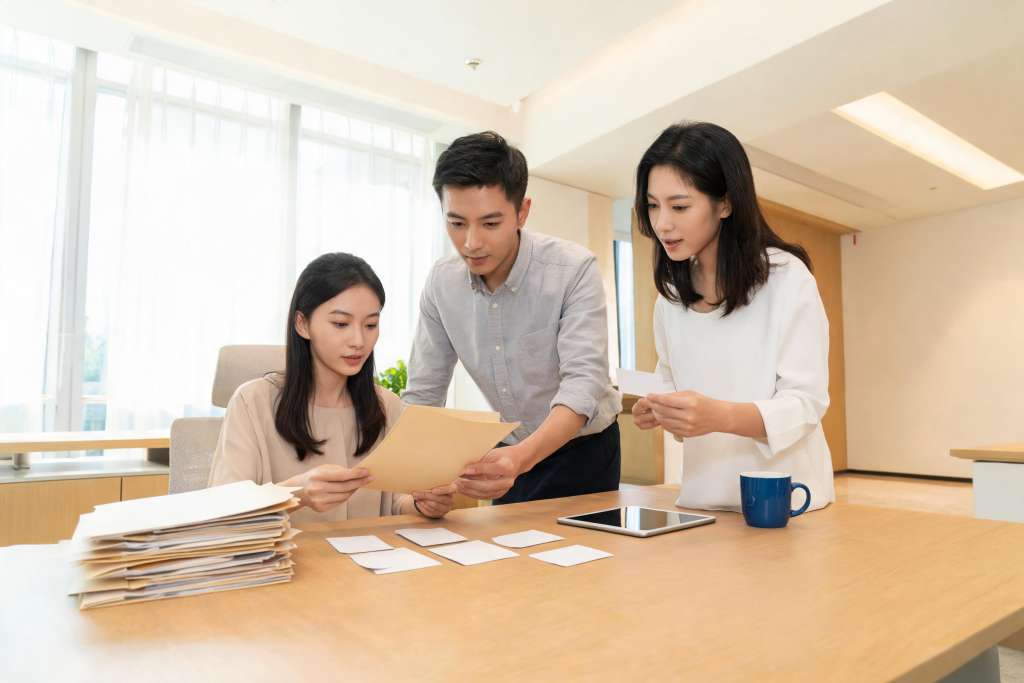 AI 生成示意：协作人员整理培训与交接材料