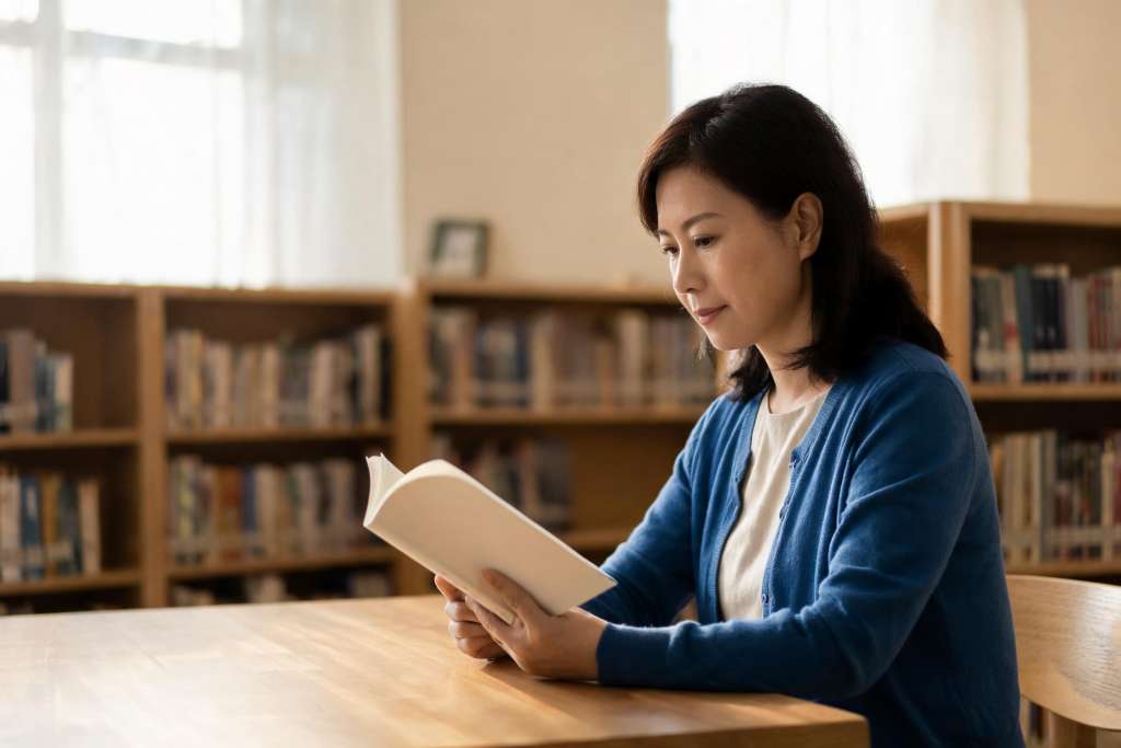 AI 生成示意：成年人安静阅读教育相关书籍