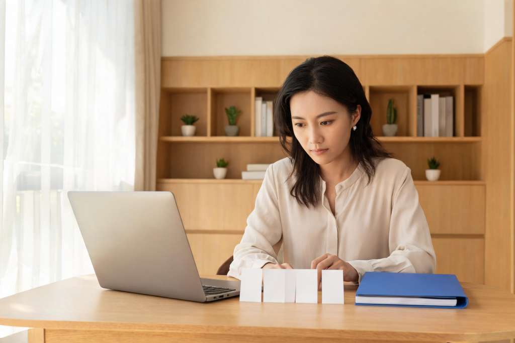 AI 生成示意：成年人在电脑前整理教育沟通资料